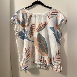 Cynthia Rowley,  100% Linen Leaf Button Back Top, Size Large